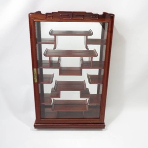 Vintage Asian Rosewood Wall-Mounted Curio and Netsuke Display Cabinet wMirrored Back