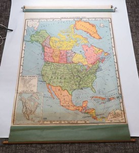 Vintage 1950s American Geo Series Classroom Pull-Down Classroom Map