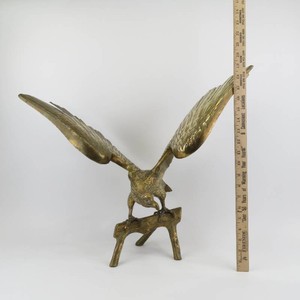 Vintage 19 MCM Large Brass American Bald Eagle Upon Landing Sculpture