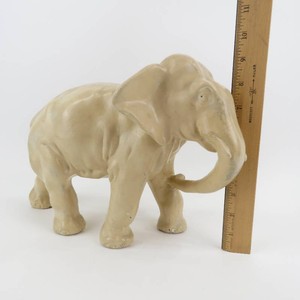 Vintage Painted White Elephant Ceramic Statue 9