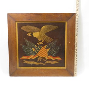 Vintage E. Pluribus Unum Large Square Wall Hanging Wood Framed on Board