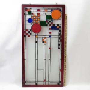 Vintage Rare Frank Lloyd Wright Beautiful Framed Stained Glass Window Panel Suncatcher