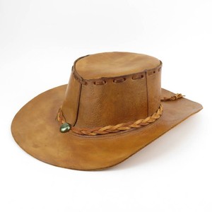 Brown Leather Outback-Style Cowboy Hat featuring Braided Leather Band