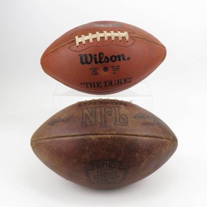 Grouping of 2 Vintage Sports Footballs-One Signed Wilson NFL