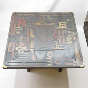 Stunning Vintage Custom Made Rectangle Coffee Table Printing Block Design wPrinter Tray Base