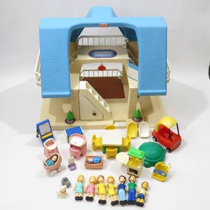 Rare Vintage 1989 Little Tikes Place Blue Roof A-Frame Dollhouse wAccessories