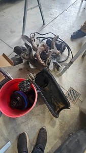 Distributer, Oil Pan, Cast Ram Horn Exhaust Manifolds, AC Compressor