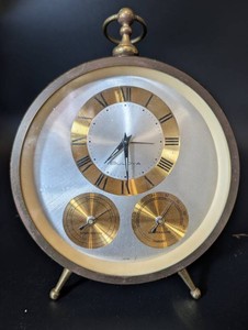 Vintage Bulova Mantel Clock With Hygrometer & Thermometer