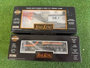 Harley Davidson O Scale Flat Car wTrailer & Crane Car
