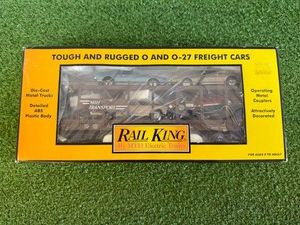 Rail King O Scale MTH Auto Transport Carrier W Ertl 1967 Pontiac Firebird & 1970 Chevy Nova