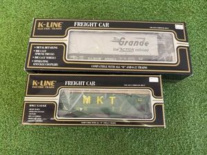 K-Line O Scale MKT Ribbed Hopper wLoad & Rio Grande Classic Flat Car wContainer