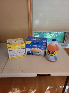 Box Lot of Household Supplies LED String Light Bags Hand Soap