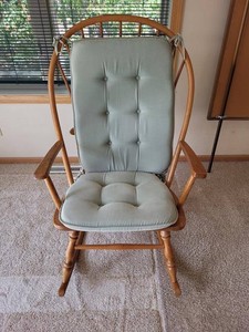 Oak Windsor-Style Rocking Chair with Tufted Tie-On Cushions