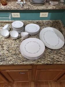 Royal Doulton Coronet H4947 Bone China Dinnerware Set Silver Trim