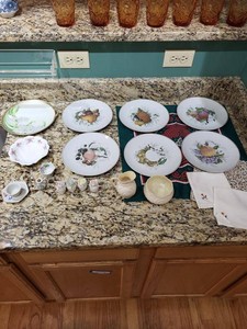 Vintage Decorative China & Linen Lot Fruit Plates Miniatures Japan