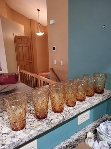 Vintage Amber Textured Highball Glasses Set of 6 Retro Tumblers