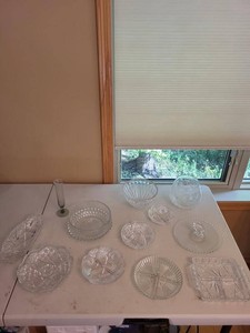 Vintage Assorted Clear Cut Glass Serving Bowls Dishes Vase Lot