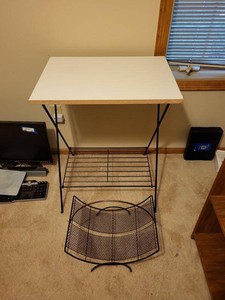 Metal Writing Desk with Magazine Rack White Top Black Frame
