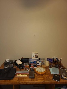 Box Lot of Assorted Office Supplies Desk Accessories Electronics