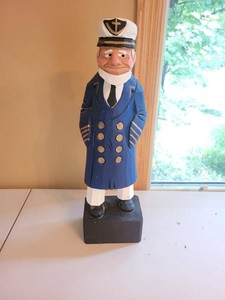 Hand Carved Wooden Sea Captain Folk Art Figure Painted Nautical Decor