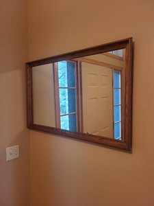 Rectangular Oak Framed Wall Mirror 38 x 23 Wood Grain Hanging Decor