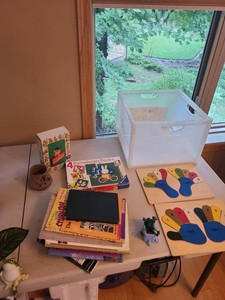 Mixed Lot Childrens Books Puzzles Toys Decor w Storage Bin Paddington