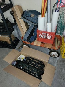 Lot of Assorted Sporting Goods Yakima Rack Vintage Skis REI Bags