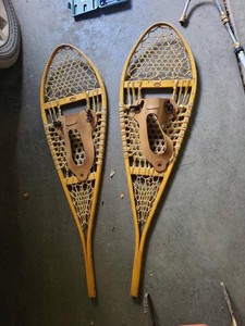Northland Vintage Wood Rawhide Snowshoes Leather Bindings Pair