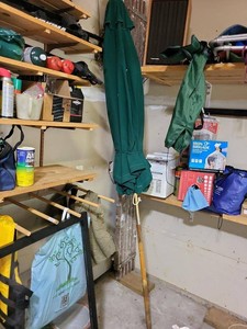 Green Patio Market Umbrella Wood Pole Brass Tone Hardware