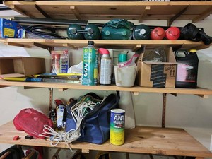 Camping Fuel Cylinders Rope Bag and Assorted Garage Supply Lot