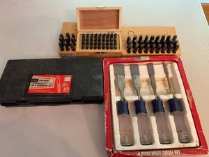 Sears Craftsman Vintage Tool Lot Stamp Sets Chisels Tap Die Set