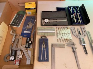 Assorted Machinist Measuring Layout Tool Lot Calipers Squares Compasses