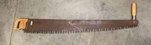 Vintage Two Man Crosscut Logging Saw Wood Handles Approx 4.5 Ft