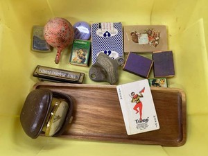 Lot of Vintage Advertising Smalls Harmonica Clock Tray Casino Cards