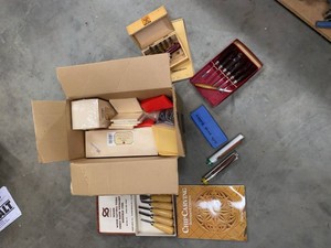 Lot of Assorted Wood Carving Tools Books Basswood Blocks Supplies