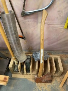 Lot of Assorted Wood Splitting Mauls and Steel Wedges Tools