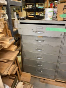 Industrial Metal 6-Drawer Storage Cabinet With Assorted Shop Contents