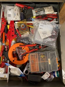Box Lot of Assorted Electrical Tools Testers Supplies & Parts