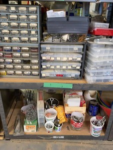 Assorted Hardware Organizer Cabinets Fasteners & Electrical Connectors