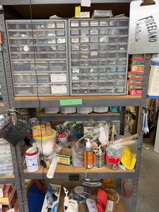 Assorted Hardware & Shop Supply Lot w 2 Parts Organizers Senco Nails