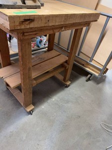 Rolling Maple Butcher Block Workbench Utility Cart With Lower Shelves