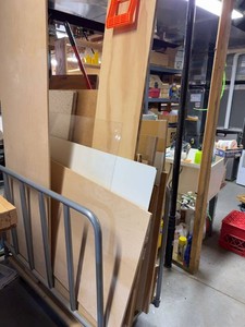 Rolling Wood Storage Cart with Assorted Lumber Plywood Panel Offcuts