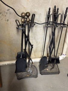 Vintage Black Iron Fireplace Tool Sets Brass Accent Hearth Accessories