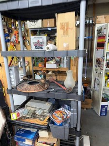 Lot of Assorted Garage Hardware Lighting Parts Office Supplies