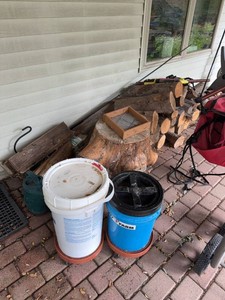 Lot of Assorted Outdoor Yard Items Firewood Buckets Watering Can