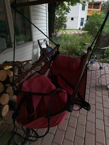 Outdoor Hanging Hammock Chair Swing w Pillow Footrest Red Fabric