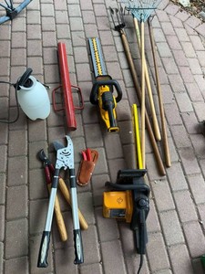 Lot of Assorted Garden Yard Tools Hedge Trimmers Loppers Rakes