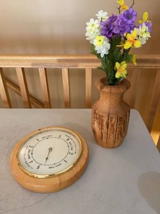Wooden Tide Clock and Rustic Turned Wood Vase Decor Set