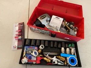 Coleman Powermate Pneumatic Tool & Air Fitting Lot in Plano Toolbox