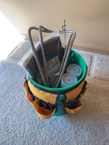 Bucket Organizer Caddy with Misc Plumbing Supplies Tarp Shelf Liner